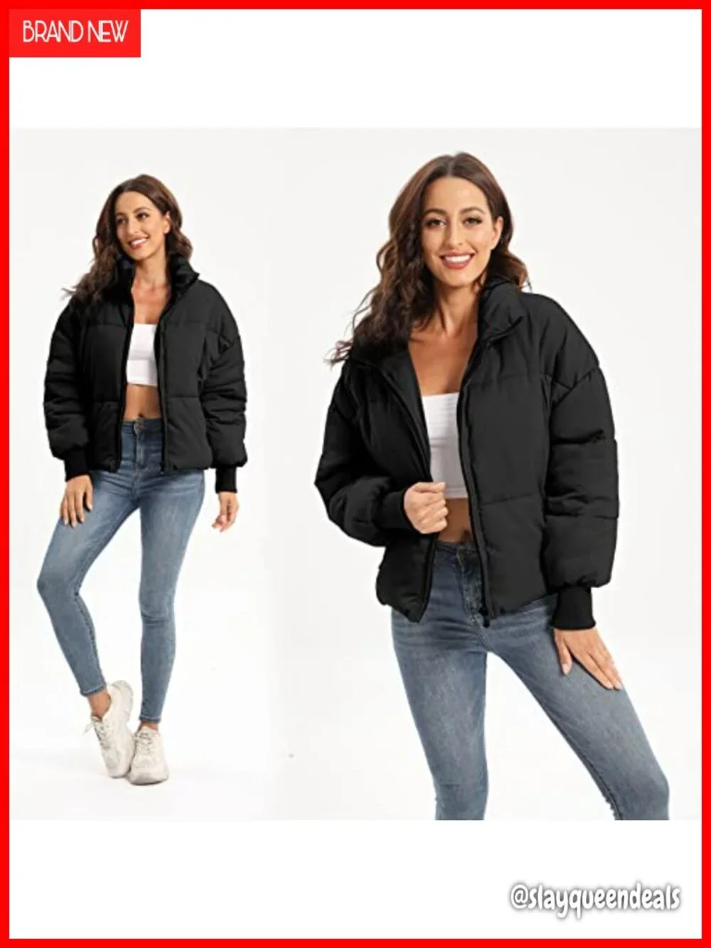 Cropped Lightweight Quilted Down Puffer Jacket Oversized without Hood